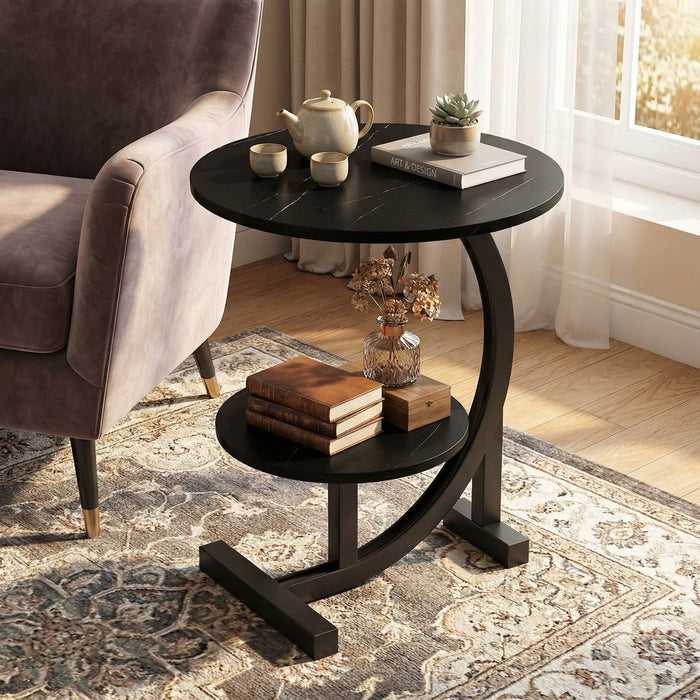 Modern metal-framed side table in a round design