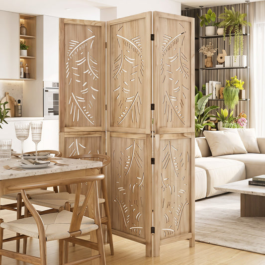 Three-panel palm leaf screen shown partly folded
