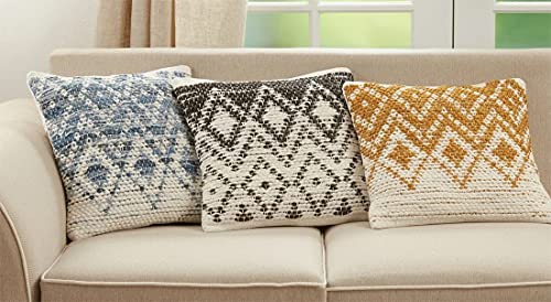 Fennco Styles Diamond Chindi Cotton Decorative Throw Pillow Cover 18" W x 18" L - Blue Woven Square Cushion Case for Home, Couch, Bedroom, Living Room and Office Décor