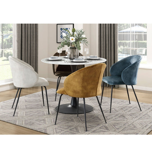 Beige velvet side chair shown from another angle