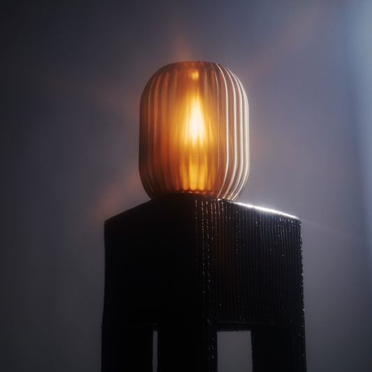 Allium lamp lit, revealing its namesake inner form