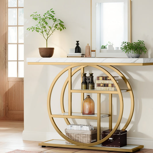 Marble top console table shown from another angle