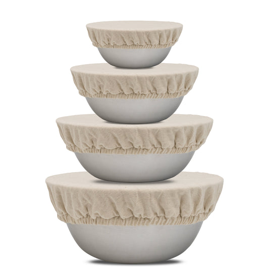 Cloth bowl cover stretched over a mixing bowl