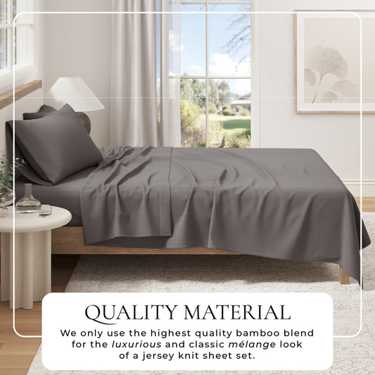 Bamboo viscose jersey knit sheets made up on a bed