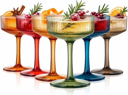 Eze Acrylic Ribbed Champagne Coupe, Cocktail Glassware, Set of 6