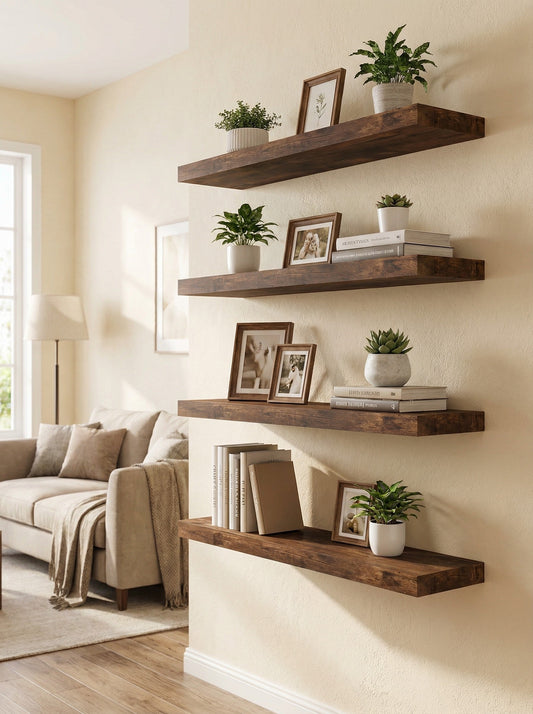 Set of four 15.8 inch floating wall shelves with invisible brackets