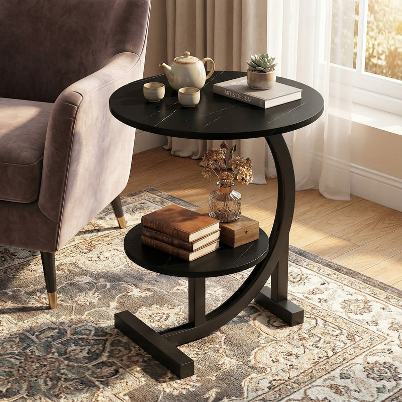 Modern metal-framed side table in a round design