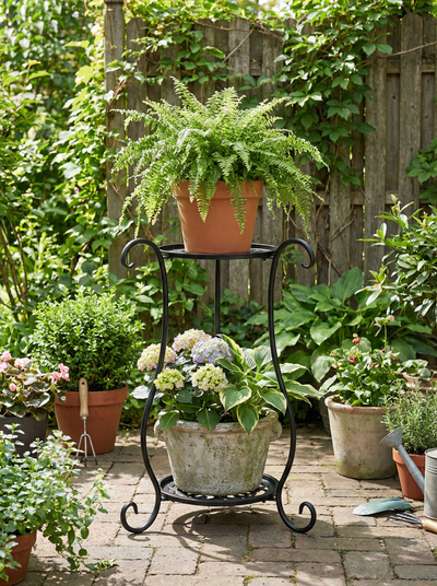 Two-Tier Metal Plant Stand – Double Layer Iron Flower Rack for Indoor & Outdoor Plants