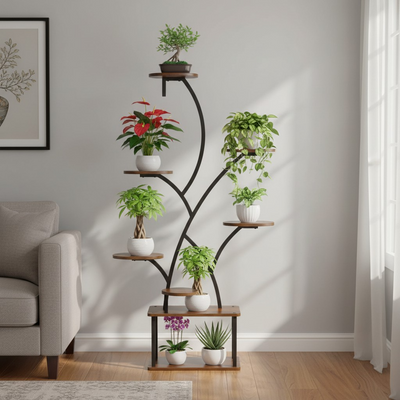 Metal 8-Tier Corner Plant Stand | Indoor Tree-Shape Plant Shelf
