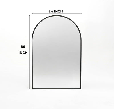 24x36 Inch Black Metal Framed Arched Bathroom Mirror