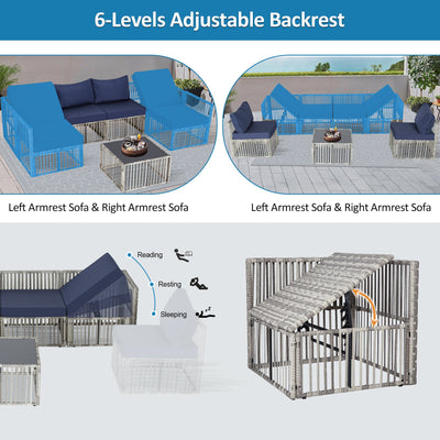 Ainfox 7 Piece Outdoor Sectional Furniture Set with Cushions, Wicker Patio Conversation Set Outdoor Sectional Sofa, All-Weather for Garden, Backyard and Poolside