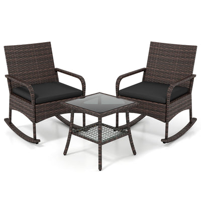 3-Piece Rocking Bistro Set with Cushions & Side Table