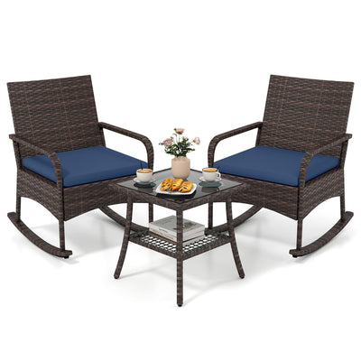 3-Piece Rocking Bistro Set with Cushions & Side Table