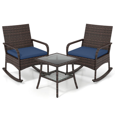 3-Piece Rocking Bistro Set with Cushions & Side Table