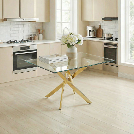 Modern rectangular dining room table with a clean minimal profile