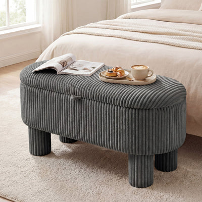 42 Inch Storage Ottoman Bench Corduroy Fabric Upholstered Foot Stool
