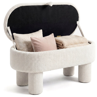 42 Inch Storage Ottoman Bench Corduroy Fabric Upholstered Foot Stool