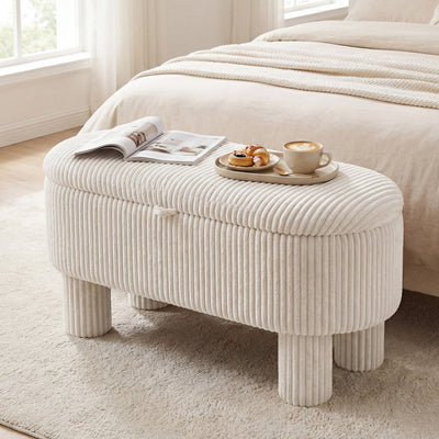 42 Inch Storage Ottoman Bench Corduroy Fabric Upholstered Foot Stool