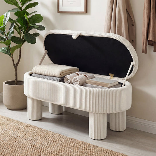 42 Inch Storage Ottoman Bench Corduroy Fabric Upholstered Foot Stool