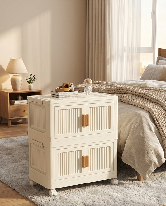 Rolling storage cabinet folded flat
