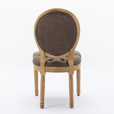 French Style Solid Wood Frame Antique Painting, Hand-Pulled Buckle Decoration Artificial Dining Chair With Nailhead Trim, Wood Legs