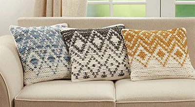 Fennco Styles Diamond Chindi Cotton Decorative Throw Pillow Cover 18" W x 18" L - Blue Woven Square Cushion Case for Home, Couch, Bedroom, Living Room and Office Décor