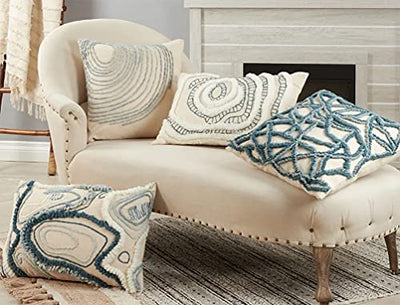Fennco Styles Embroidered Cotton Decorative Throw Pillow 20" W x 20" L - Blue Cushion for Home, Couch, Living Room and Office Décor