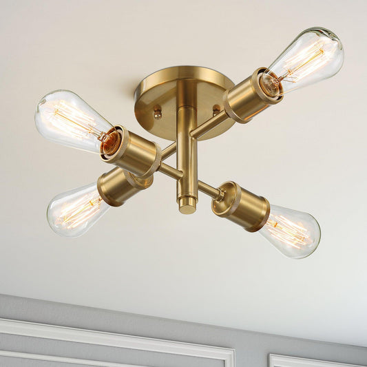 Ephemeral - 4 Lights Semi Flush Mount Ceiling Pendant - Antique Brass / Clear / Gold