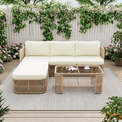 Outdoor PE Rattan Patio Furniture Set with Iron Frame