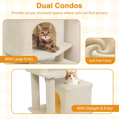 57 Inch Cat Tree with Dual Condos and Hammock and 2 Dangling Balls