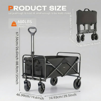 680LBS Heavy Duty Folding Wagon Cart All Terrain Garden Beach Utility Cart