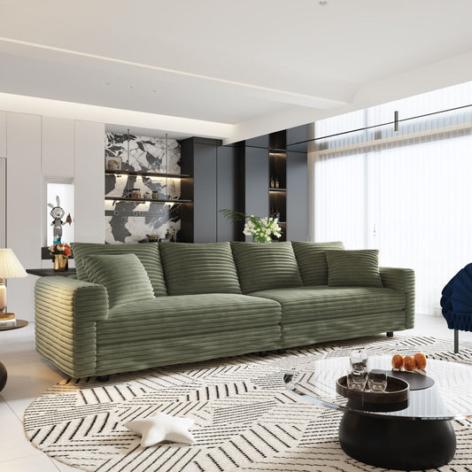 Four-seat upholstered cloud couch with a low modern profile