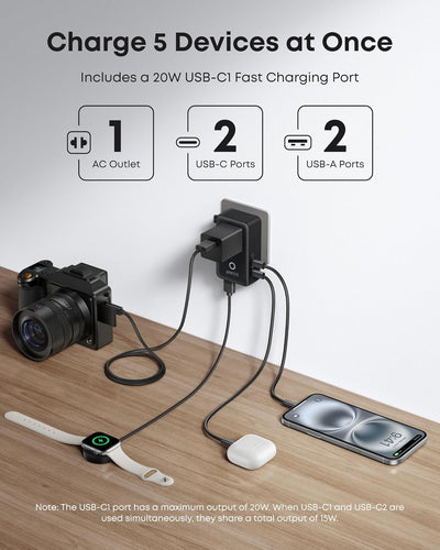 Anker Nano Travel Power Adapter (5-in-1, 20W, 1-Pack)