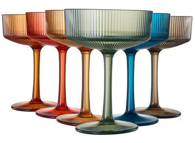 Eze Acrylic Ribbed Champagne Coupe, Cocktail Glassware, Set of 6