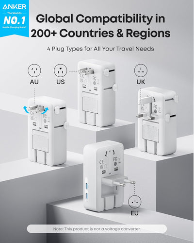 Anker Nano Travel Power Adapter (5-in-1, 20W, 1-Pack)