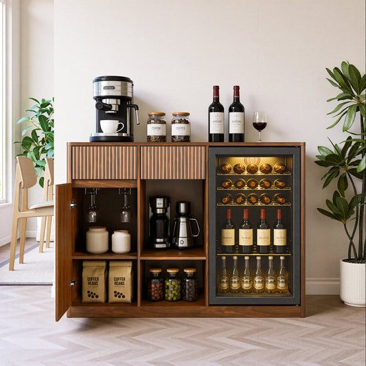 51.2" Modern Fluted Bar Cabinet with Fridge Compartment