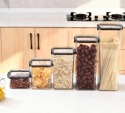 Airtight Square Storage Jars with Lids – Food-Grade