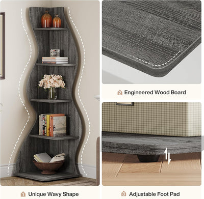 69.8" Height 5-Tier Wavy Corner Bookshelf