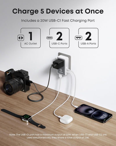Anker Nano Travel Power Adapter (5-in-1, 20W, 1-Pack)