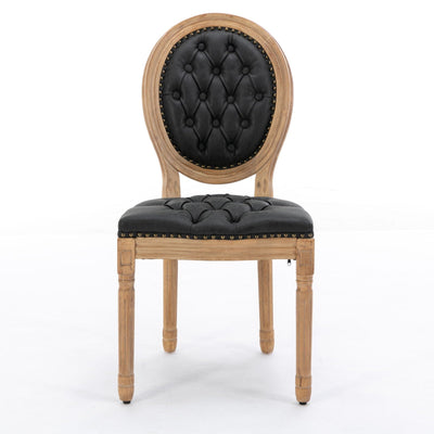 French Style Solid Wood Frame Antique Painting, Hand-Pulled Buckle Decoration Artificial Dining Chair With Nailhead Trim, Wood Legs