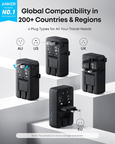 Anker Nano Travel Power Adapter (5-in-1, 20W, 1-Pack)