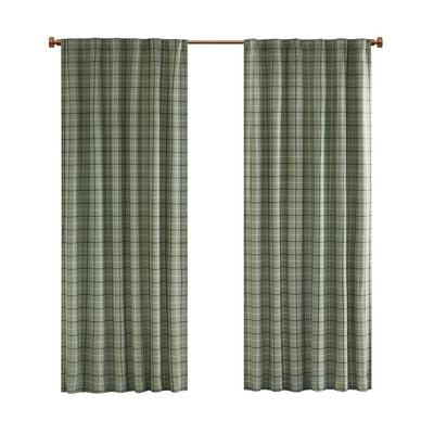 Plaid Rod Pocket and Back Tab Curtain Panel with Fleece Lining