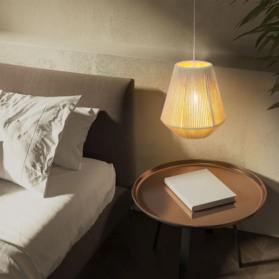 8" H Woven Hemp Rope Battery Powered Hanging Lamp