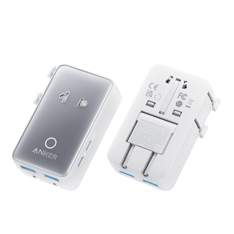 Anker Nano 5-in-1 travel power adapter, 20W, in aurora white