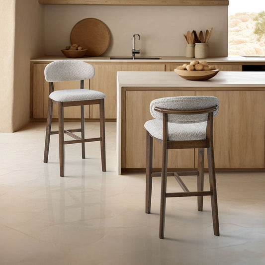 ACTU Bar Stools Set of 2, 30” Upholstered Bar Height Stools, Solid Wood, Mid-Century Modern