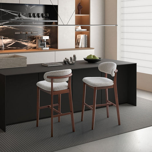 ACTU 30 inch upholstered bar height stools on solid wood legs, set of two