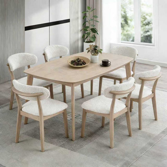 ACTU Scandinavian dining table set with upholstered chairs, seats four to six