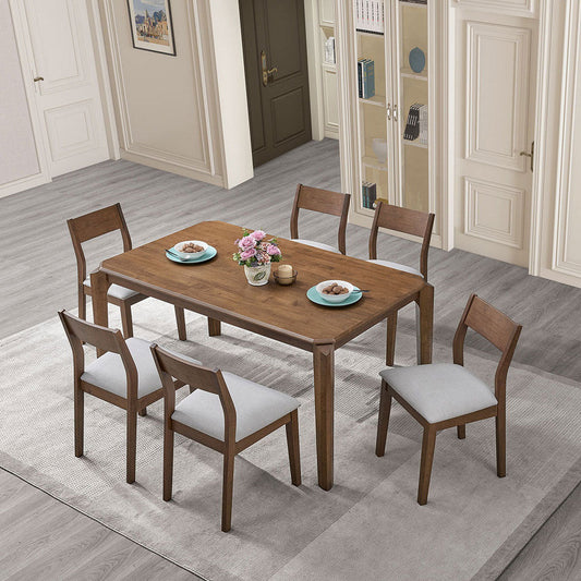 ACTU 59 inch solid wood mid-century modern dining table set, seats four to six