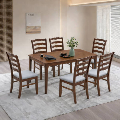 ACTU Farmhouse Dining Table Set with Upholstered Chairs for 4–6