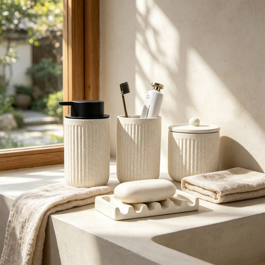 BosilunLife Pockmark Foaming Bathroom Set 4-Piece Recycled Eco-Clay